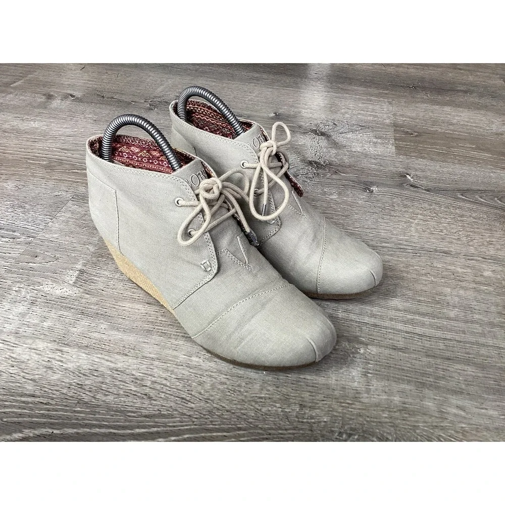 Bobs By Skechers Womens Size 9.5 34287 Khaki Fabric Wedges Lightweight Booties